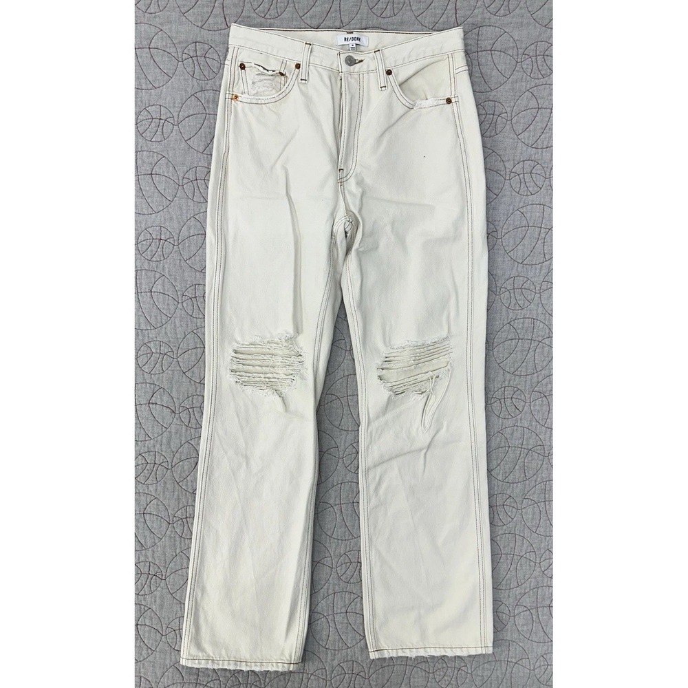 RE/DONE Relaxed Long Wide Leg Jeans in Vintage White Destroy / Size‎ 26 (30x32)